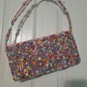 Beaded Multicolor Floral Accent Women's Clutch Bag